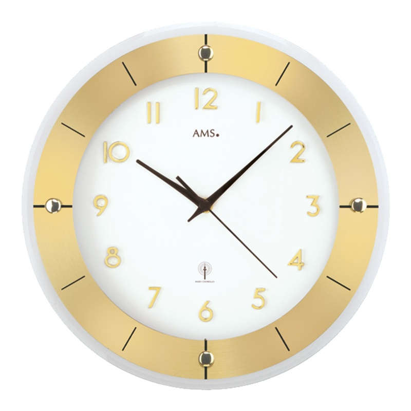 AMS - Wanduhr Funk goldfarbig