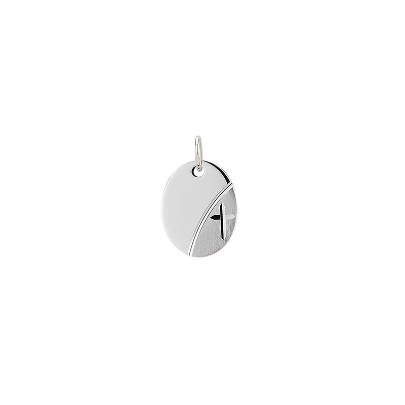 Basics - Gravuranhänger Oval mit Kreuz in Silber